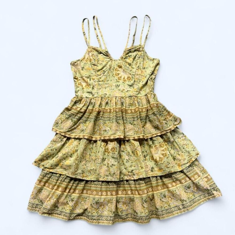 American Eagle Women's Yellow and Green Floral Dress